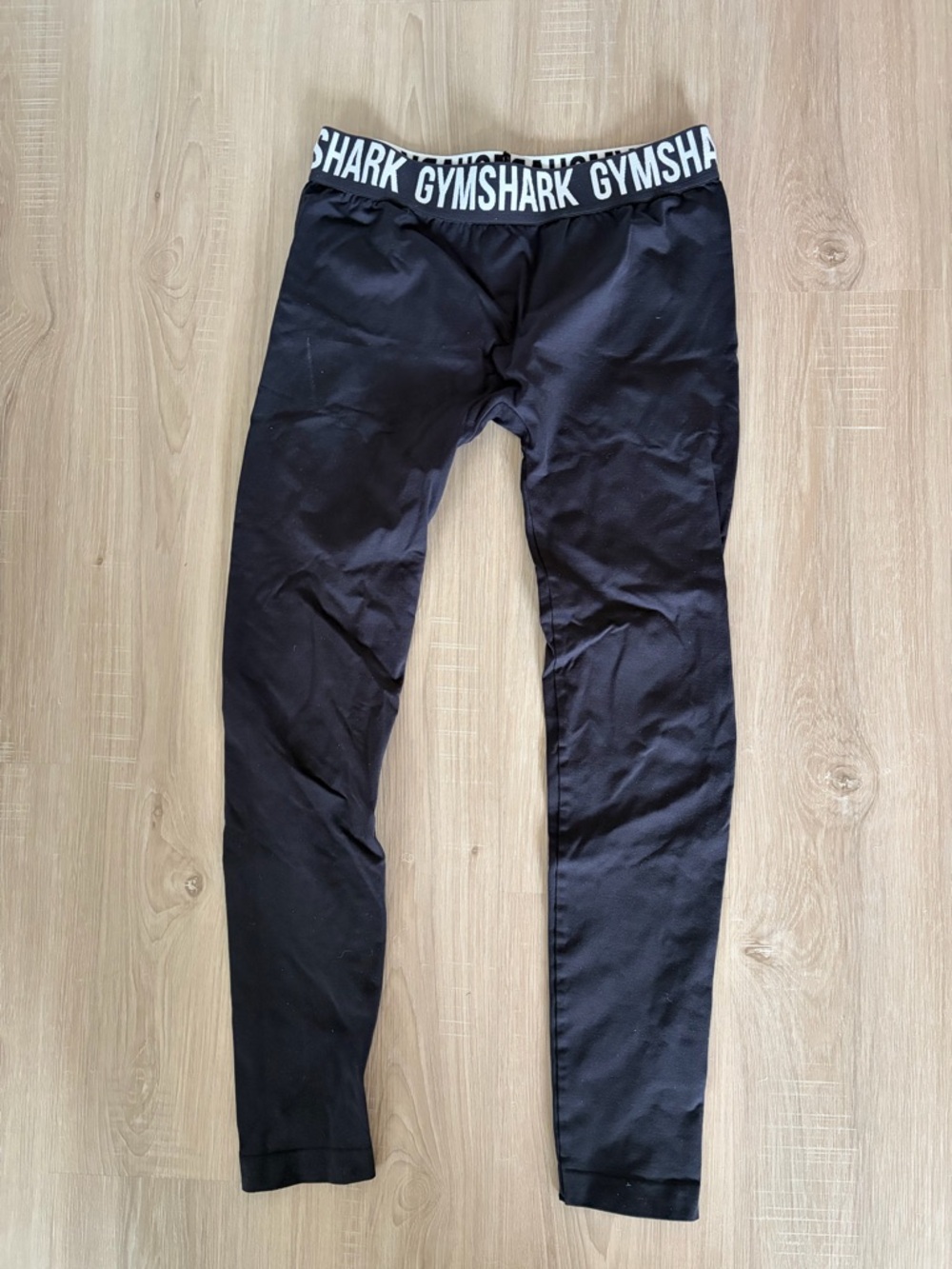 Gymshark Black Leggings with White Branded Waistband